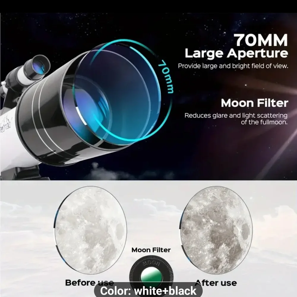 High-Performance Black and White Telescope with Smartphone Adapter